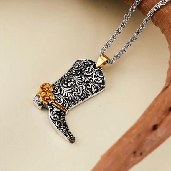 Large Nashville Cowboy / Cowgirl Boot Pendant and Necklace #837 - Picture 4 of 9